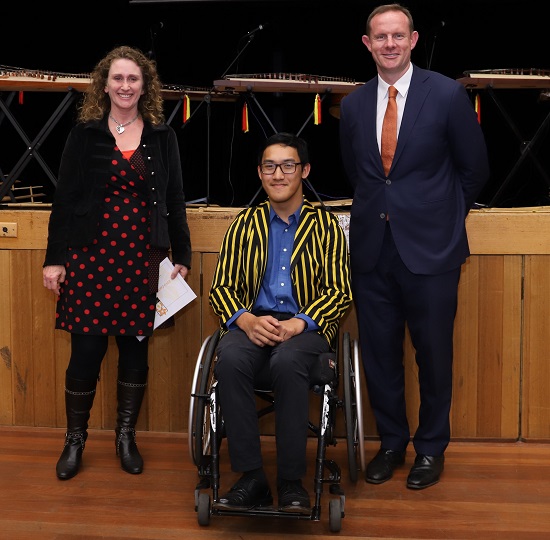 Rachel Ashley from the Exodus Foundation with Mayor Darcy Byrne and Zarni Tun 2019 Young Citizen of the Year and member of the Balmain Parra Rowing Team